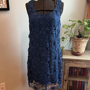 Blue Lace Dress Wendy Bird Size 4 Event Cocktail Lace Overlay Sleeveless